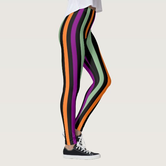 Leggings Citrouille, violet, vert et noir Vert. Rayures (Droite)