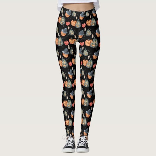 Leggings Citrouilles d'aquarelle éffrayants (Devant)