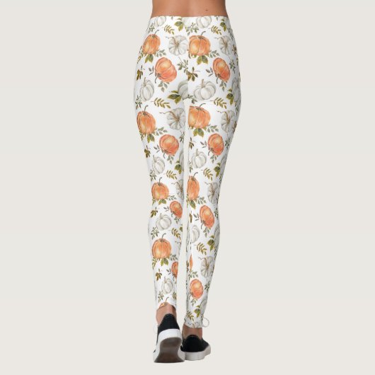 Leggings Citrouilles d'aquarelle et Motif d'automne de feui (Dos)