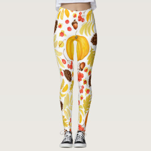 Leggings Citrouilles d'automne, glands, arrière - plan vint