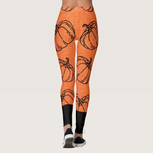 Leggings Citrouilles d'automne sur Orange Denim Design avec (Dos)