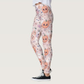 Leggings Citrouilles et fantômes d'Halloween sur rose sans (Gauche)