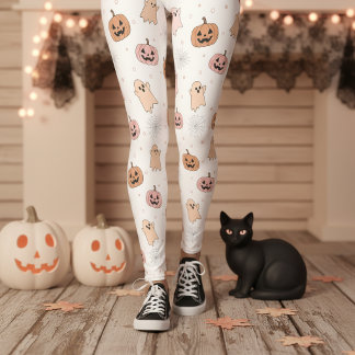 Leggings Citrouilles fantômes de Halloween pastel motif ID1