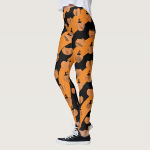 Leggings Citrouilles rayées Halloween mignonnes noires oran