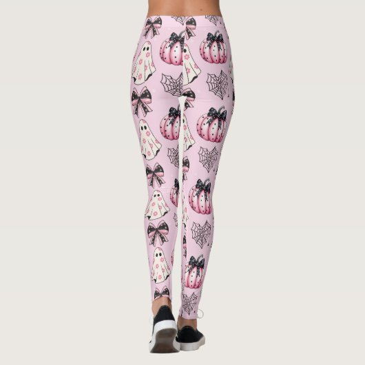 Leggings Citrouilles roses et noires, Ghosts Halloween Legg (Dos)
