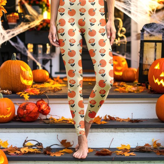 Leggings Citrouilles Vintages crème et fleurs Halloween