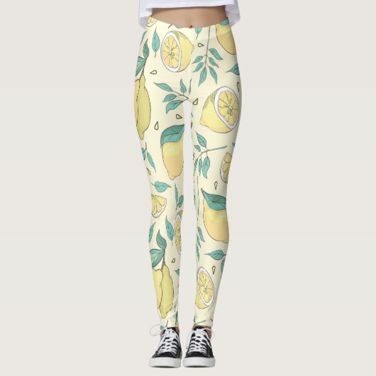 Leggings Citrus de citron moderne jaune d'été Personnalisé (Devant)