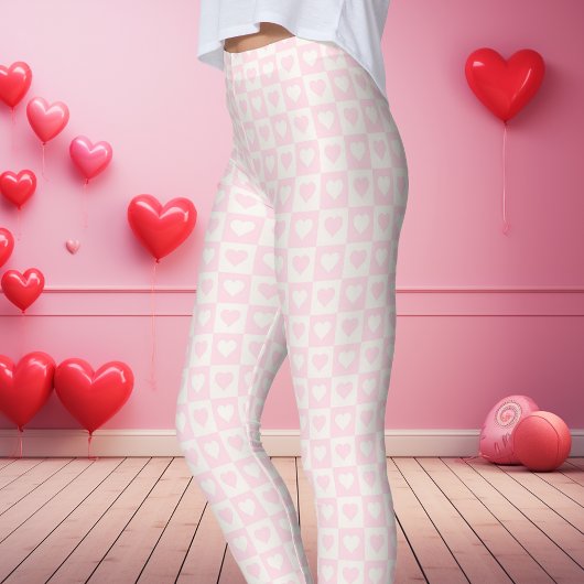 Leggings Clair Pink Checkerboard Coeur Valentine's