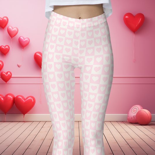 Leggings Clair Pink Checkerboard Coeur Valentine's