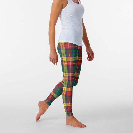 Leggings Clan Buchanan Scottish Plaid Rouge Vert Jaune
