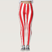 Leggings Classic Bright Red and White Striped Stylish (Devant)
