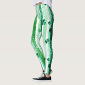 Leggings Classic Green White Vertical Stripes Shamrocks (Gauche)