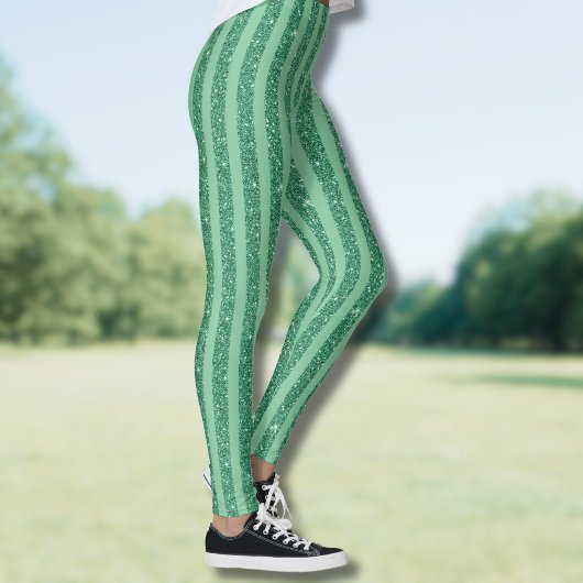 Leggings Classic Jade Green Glitter Style Vertical Stripes