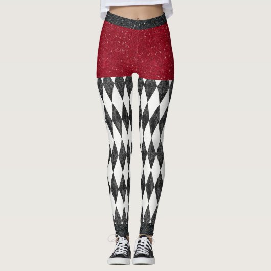 Leggings Classic noir blanc rouge arlequin Jacquard diamant (Devant)