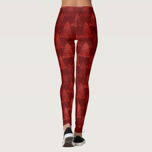 Leggings Classic Tree Pattern | Rich Crimson Red Christmas (Dos)