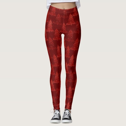 Leggings Classic Tree Pattern | Rich Crimson Red Christmas (Devant)