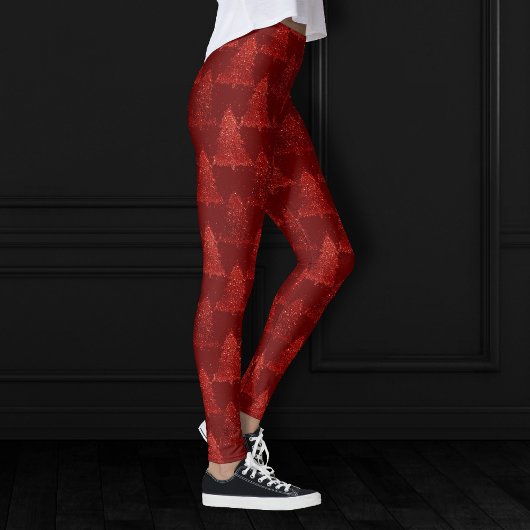 Leggings Classic Tree Pattern | Rich Crimson Red Christmas