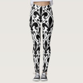 Leggings Classique noir et blanc de Fleur de Lis French (Devant)