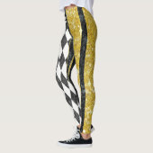 Leggings Classy Black White Gold Harlequin Diamond Argyle (Gauche)