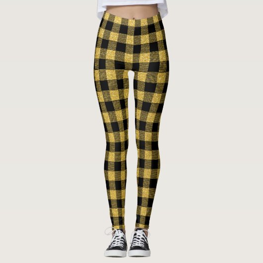 Leggings Classy Gold et noir Buffalo plaid motif (Devant)