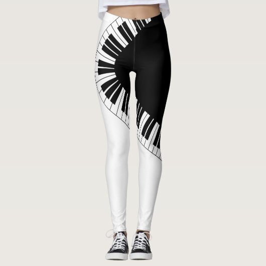 Leggings Clavier de piano design de musique noir et blanc (Devant)
