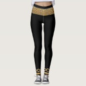 Leggings Clé Grecque de Base Or sur Athlétique Noir (Devant)