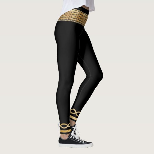 Leggings Clé Grecque de Base Or sur Athlétique Noir (Droite)