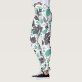 Leggings Clematis Vin Floral Gris Turquoise Aquarelle (Gauche)