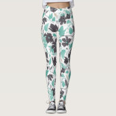 Leggings Clematis Vin Floral Gris Turquoise Aquarelle (Devant)