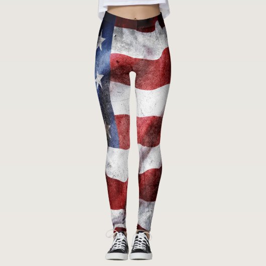 Leggings Closeup gronge le drapeau américain. (Devant)