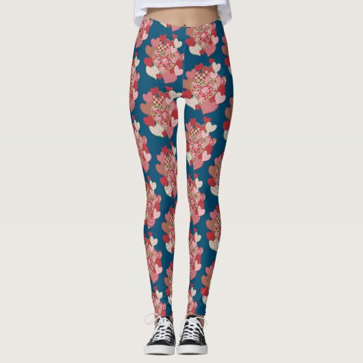 Leggings Clusters de Coeurs sur Motif bleu à Customiser (Devant)