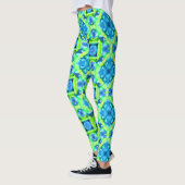 Leggings Cobalt Blue et Lime Green Tie Dye Motif (Gauche)