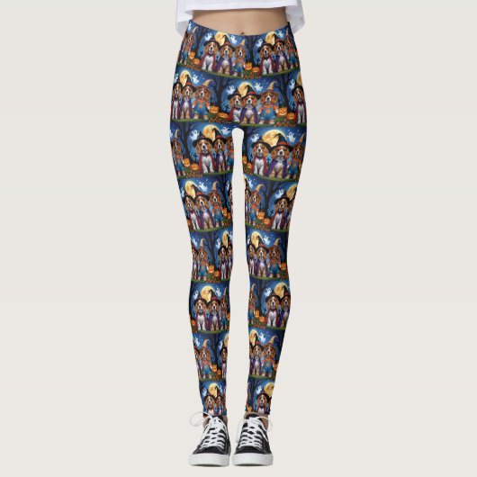 Leggings Cocker Chiens espagnols Citrouille Halloween Funny (Devant)