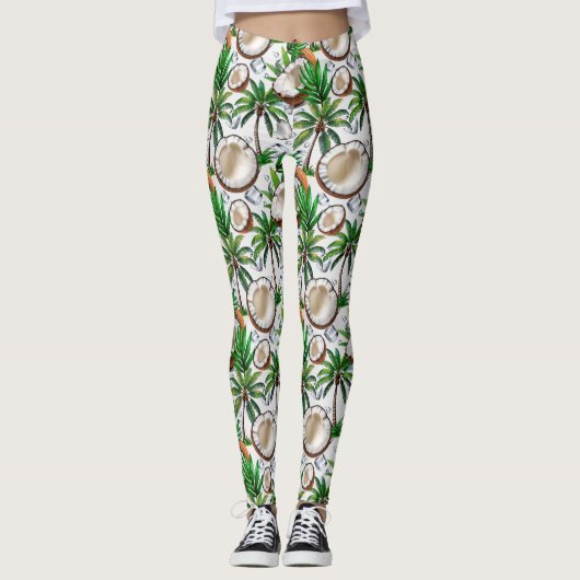 Leggings Cocotier Palm Tree Tropical Motif Design (Devant)