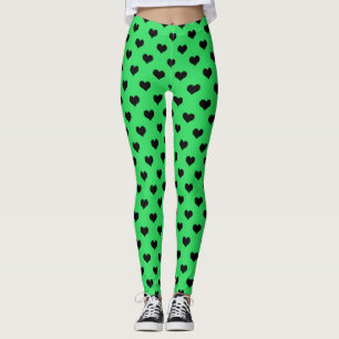 Leggings Cœur d'amour noir sur fond vert
