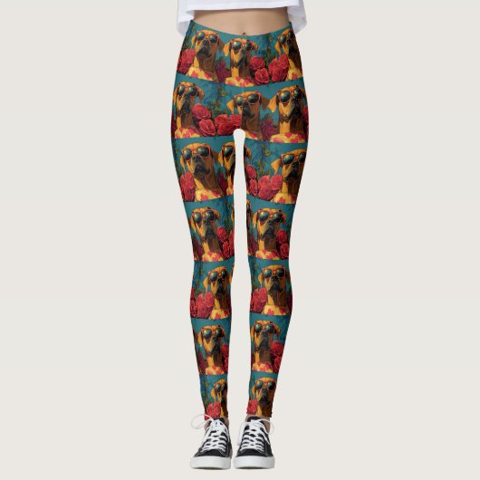 Leggings Cœur de Rhodesian Ridgeback Roses Saint-Valentin (Devant)