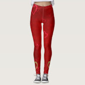 Leggings Coeur d'or de charme sur rouge (Devant)