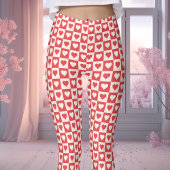 Leggings Coeur en damier rouge et blanc Saint Valentin