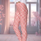 Leggings Coeur en damier rouge et blanc Saint Valentin