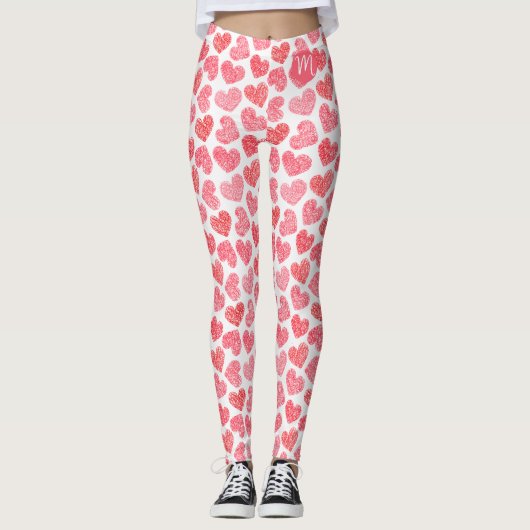 Leggings Coeur mignon rouge griffé Saint Valentin Monogramm (Devant)