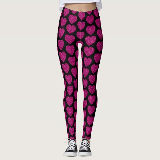 Leggings Coeur rose chaud faux parties scintillant scintill (Devant)
