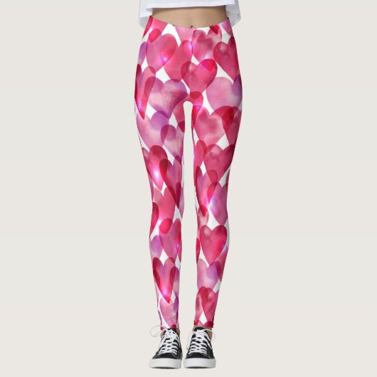 Leggings Coeur rose rouge d'aquarelle mignonne de (Devant)
