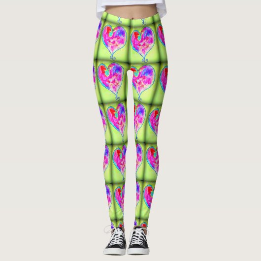 Leggings coeur rose vert (Devant)