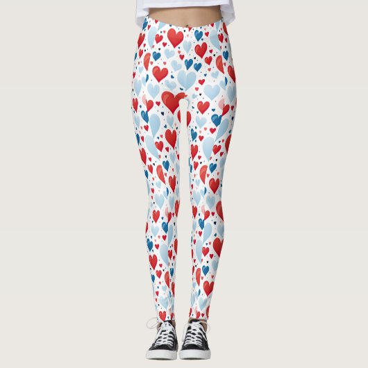Leggings Coeur rouge, bleu et blanc (Devant)