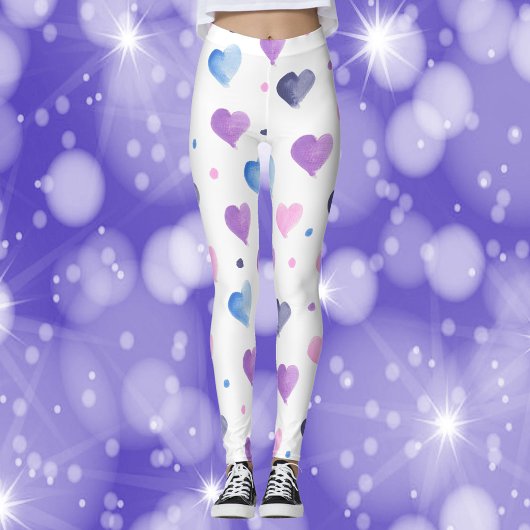 Leggings Coeurs Aquarelle Motif rose pourpre bleu