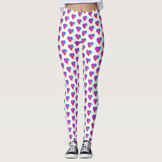 Leggings Coeurs arc-en-ciel sur blanc (Devant)