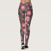 Leggings Coeurs blancs et gris et fleurs florales (Dos)