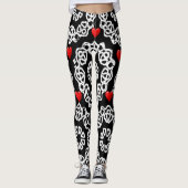 Leggings coeurs blancs rouges jambes noires adolescent (Devant)
