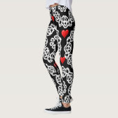 Leggings coeurs blancs rouges jambes noires adolescent (Gauche)