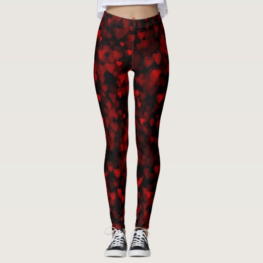 Leggings Coeurs branchés Red Bokeh (Devant)
